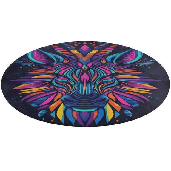 Tiger Animal Graffiti Floral Medallion Round Rug - Small Round Area Rug, Soft Non-Slip Machine Washable Bedroom Mat Indoor Accent Entry Carpet for Office Desk Dorm Hallway