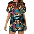 thumbnail image 1 of Tiger Animal Graffiti Pajama Set for Women 2 Piece Sleepwear Loungewear Short Sleeve, 1 of 7
