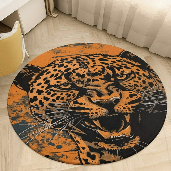 Tiger Animal Graffiti Round Rugs -Washable Non-Slip Small Round Area Rug Throw Soft Circle Rugs for Bedroom, Modern Print Indoor Carpet for Entryway Sofa Living Room