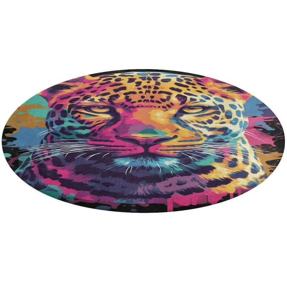 Tiger Animal Graffiti Round Small Area Rug, Print Non Slip Washable Floor Mat, Soft Throw Rug for Living Room, Powder Room Entryway, Bathroom, Bedside