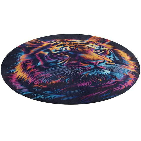 Tiger Animal Graffiti Round Small Area Rug, Print Non Slip Washable Floor Mat, Soft Throw Rug for Living Room, Powder Room Entryway, Bathroom, Bedside