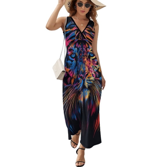 Tiger Animal Graffiti Sleeveless Dress Female Clothing Dress Women Summer 2025 Dress