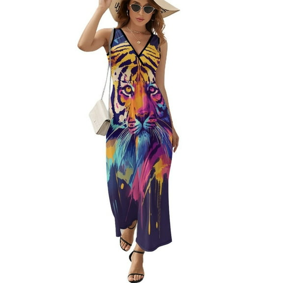 Tiger Animal Graffiti Sleeveless Dress Female Clothing Dress Women Summer 2025 Dress