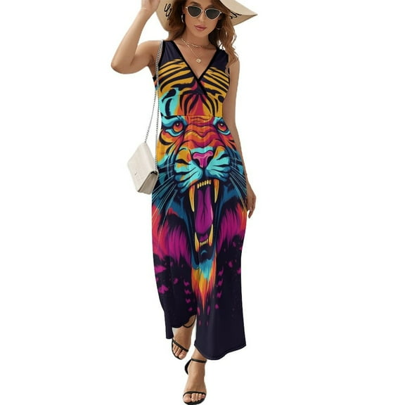 Tiger Animal Graffiti Sleeveless Dress Woman Fashion Long Dresses Women's Summer Suit Dress 2025