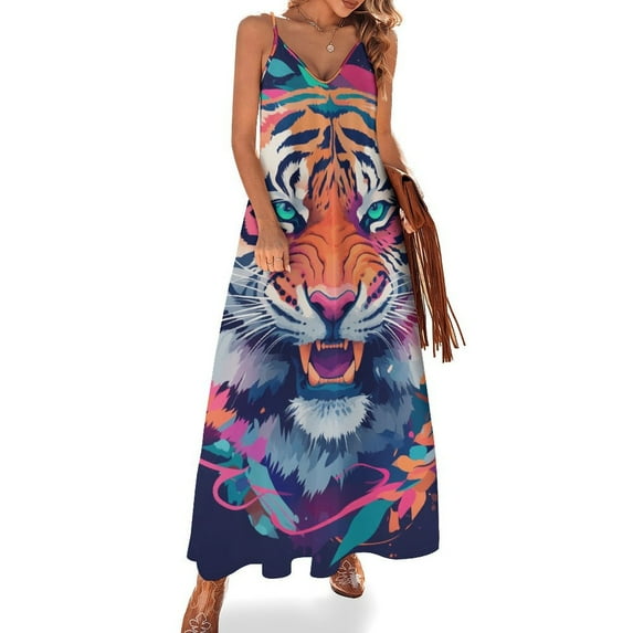 Tiger Animal Graffiti Sleeveless Dress Woman Fashion Long Dresses Women's Summer Suit Dress Summer 2025 Women
