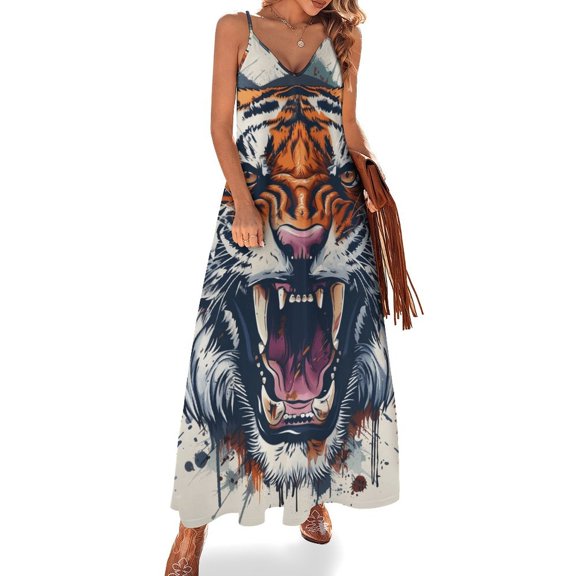 Tiger Animal Graffiti Sleeveless Dress for Women Clothing Female Women's Summer Skirt