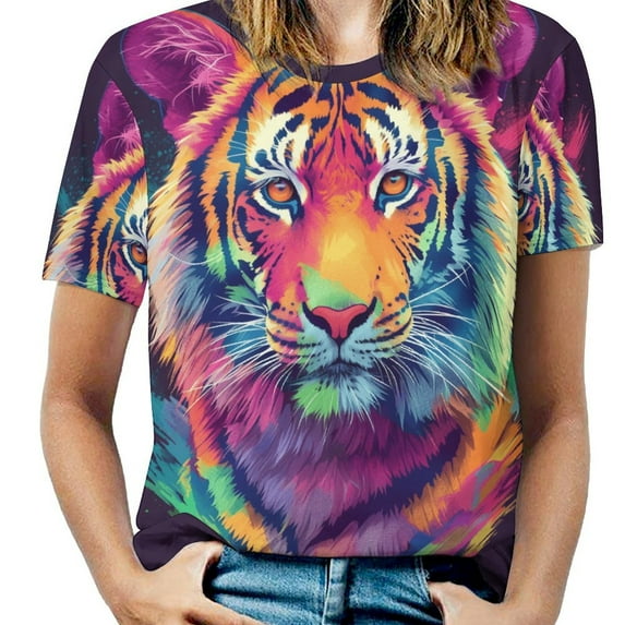 Tiger Animal Graffiti T Shirts Basic T-Shirt Short Sleeve Ladies Tee Shirt Summer Graphic Clothing
