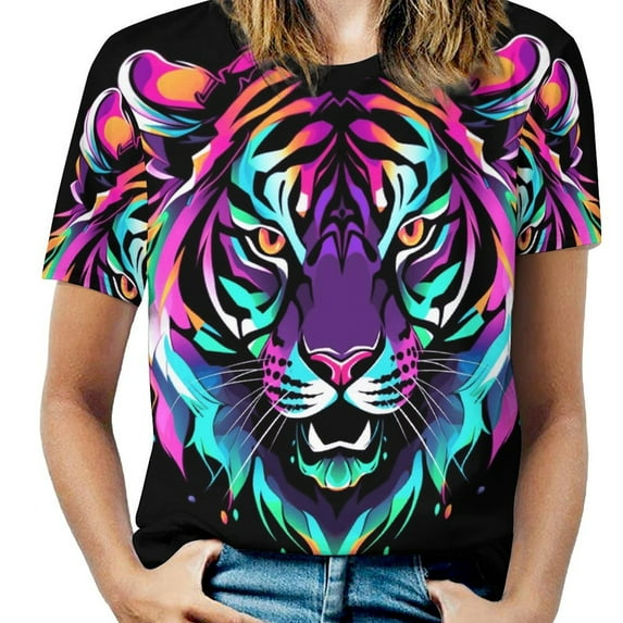 Tiger Animal Graffiti T Shirts Basic T-Shirt Short Sleeve Ladies Tee Shirt Summer Graphic Clothing