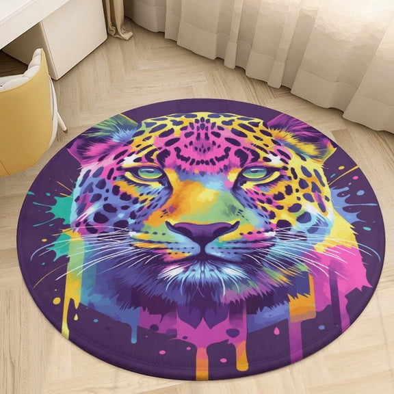 Tiger Animal Graffiti Washable Round Rug -Circle Area Rugs for Nursery Bedroom, Vintage Non Slip Non Shedding Low Pile Carpet for Living Room Coffee Table Entryway