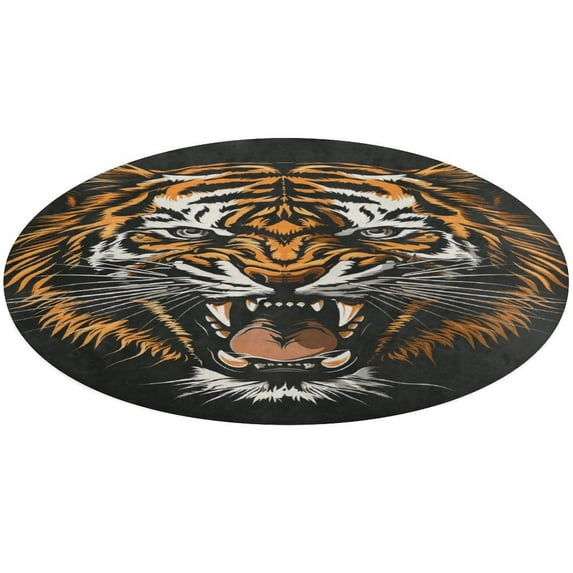 Tiger Animal Graffiti Washable Round Rug -Circle Area Rugs for Nursery Bedroom, Vintage Non Slip Non Shedding Low Pile Carpet for Living Room Coffee Table Entryway