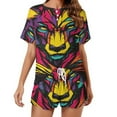 thumbnail image 1 of Tiger Animal Graffiti Women's Ruffle Short Sleeve Tops And Shorts Cute Peeps Bunny Pajamas Sets, 1 of 7