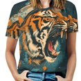 thumbnail image 1 of Tiger Animal Graffiti Women's Short Sleeve T-Shirt Crew Neck Casual Summer Trendy Loose Fit Tops, 1 of 6