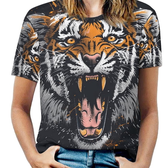 Tiger Animal Graffiti Women's Short Sleeve Tops Casual Blouses T Shirt