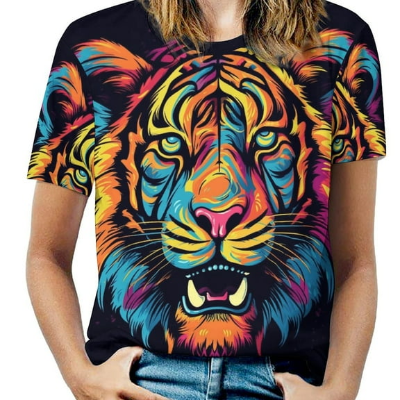 Tiger Animal Graffiti Women's Short Sleeve Tops Casual Blouses T Shirt
