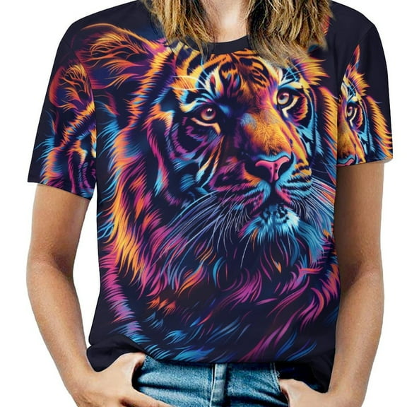 Tiger Animal Graffiti Women's Short Sleeve Tops Casual Blouses T Shirt