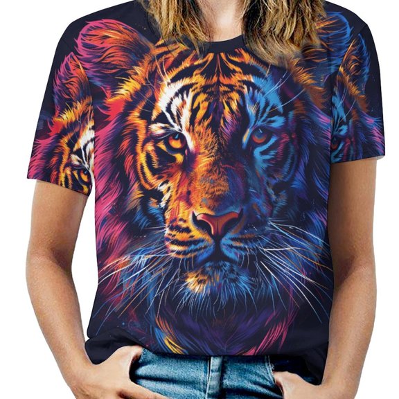Tiger Animal Graffiti Women's Short Sleeve Tops Casual Blouses T Shirt