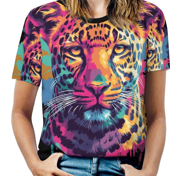 Tiger Animal Graffiti Women's Short Sleeve Tops Casual Blouses T Shirt