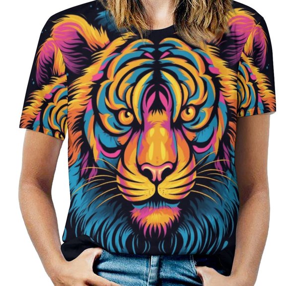 Tiger Animal Graffiti Women's Short Sleeve Tops Casual Blouses T Shirt
