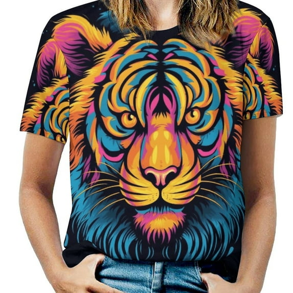 Tiger Animal Graffiti Women's Short Sleeve Tops Casual Blouses T Shirt