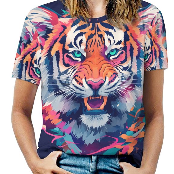 Tiger Animal Graffiti Women's T-Shirt Short Sleeve T Shirts Tops Tee Ladies Loose T