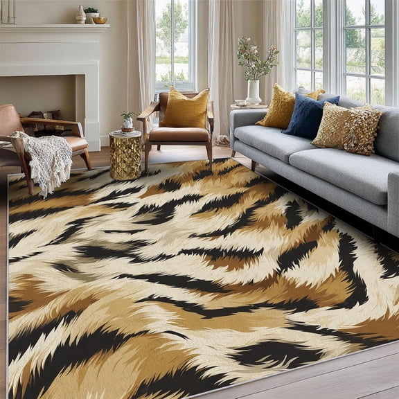 Tiger Animal Print Area Rug, Modern Design Carpet, Washable Non Slip Soft Low Pile, Living Room Bedroom Kitchen Office Mat 2x3ft