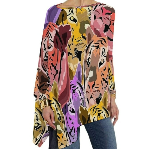 Tiger Animal Print T Shirt Casual Loose Long Sleeve T Shirts Custom Vintage Tshirt Ladies Autumn Clothing Big Size XL 6