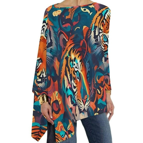 Tiger Animal Print T Shirt Casual Loose Long Sleeve T Shirts Custom Vintage Tshirt Ladies Autumn Clothing Big Size XL 6