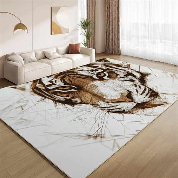 Tiger Area Rugs, Abstract Line Art Animal Pattern Carpet, Washable Non Slip Low Pile Soft Rug for Living Room Bedroom Decor Mat 3ftx5ft