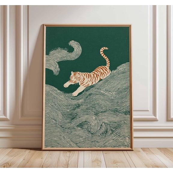 Tiger Art Print Japanese Style Minimalist Ocean Zen Animal Nature Decor Unframed Paper Print