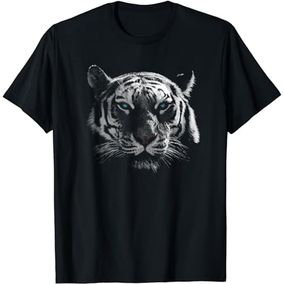 Tiger Artwork | White Black, Blue Eyed White Tiger T-Shirt