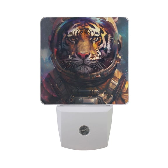 Tiger Astronauts Night Light 2 Pack LED Nightlight Plug into Wall Dusk to Dawn Sensor Soft White