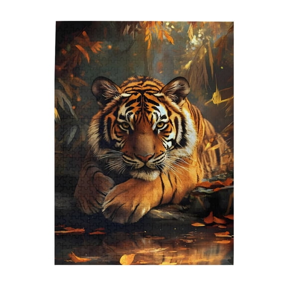 Tiger Autumn Water Reflection 500-Piece Wooden Jigsaw Puzzle for Adults, Fun & Challenging Family Game, Stylish Wall Decor & Holiday Gift