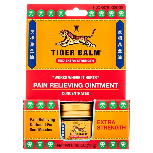 Tiger Balm Extra Strength Pain Relieving Ointment, 0.63 oz Jar for Arthritis Joint Pain Backaches Strains and Sore Muscles