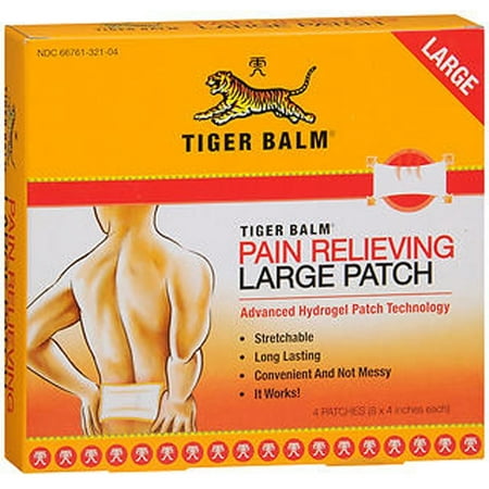 Tiger Balm Hydrogel Pain Relieving Patch with Camphor and Menthol, for Back and Muscle Aches, Large, 4 Count,