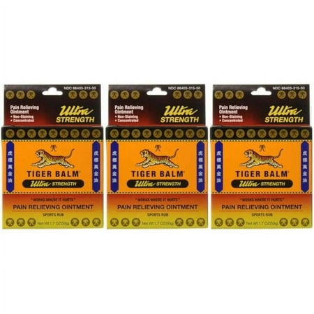 Tiger Balm Pain Relieving Ointment Ultra Strength - Non-Staining - 1.7 Oz (3 Pack)