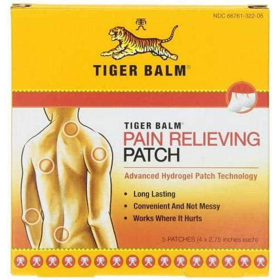 Tiger Balm Patch, Pain Relieving Patch, 5-Count Packages (Pack of 12)