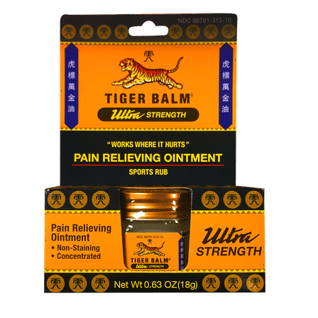 Tiger Balm Ultra Strength Pain Relief Ointment, 0.63 oz Jar, Relieves Backaches, Sore Muscles, Strains