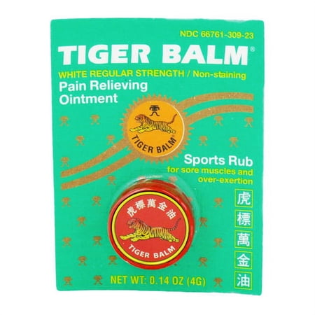 Tiger Balm White Regular Strength Pain Relieving Ointment, Non-Staining - .14 Oz, 2 Pack