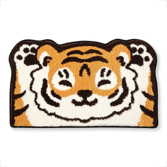 Tiger Bath Rugs, Cute Water Absorbent Bathroom Rug Plush Microfiber Non-Slip Soft Shower Rug, Funny Shaggy Floor Mats for Kids Room, Bedroom, Kitchen, 17.7" x 29.5"