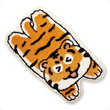 Tiger Bath Rugs, Cute Water Absorbent Bathroom Rug Plush Microfiber Non-Slip Soft Shower Rug, Funny Shaggy Floor Mats for Kids Room, Bedroom, Kitchen, 17.7" x 29.5"