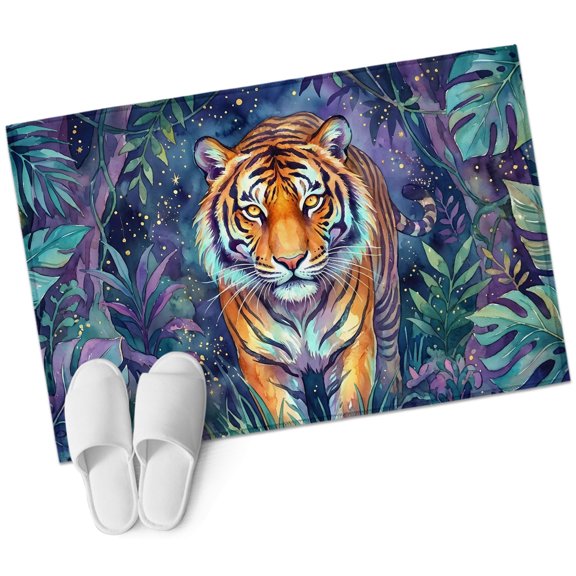 Tiger Bathroom Rug Washable 2x3 Entryway Rug Non Slip Tropical Leaves Powerful Animals Wild Front Door Mat Low Pile Indoor Doormat Throw Floor Carpet for Kitchen Bedroom Entrance