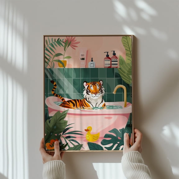 Tiger Bathtub Maximalist Bathroom Wall Art Decor Unframed Paper Print