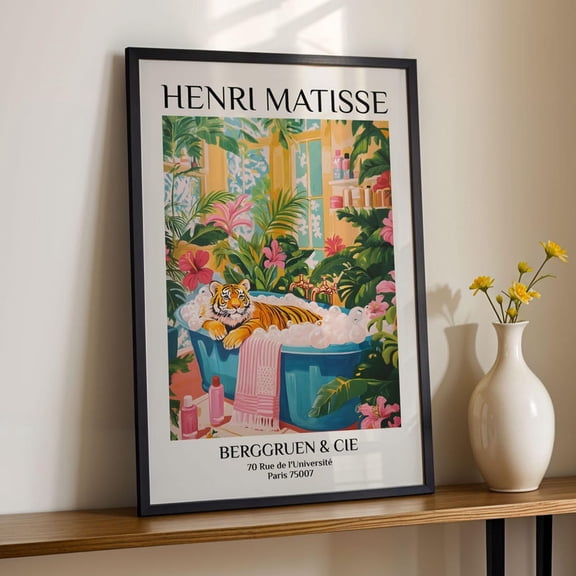 Tiger in Bathtub Print Poster Tropical Pink Bathroom Wall Art Inspired Animal Poster Aesthetic Spa Decor for Home Wall Art, Size 12x18 UNFFRAMED F03.1.6l1676