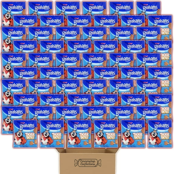 Tiger Bites Original Graham Crackers Bulk Pack - 60 Individually Sealed 1oz Bags - For Lunch Boxes, Car Rides, Sporting Events, Work Desk, Gym Bag, Quick Snack - In A Cornershop Confections Pack
