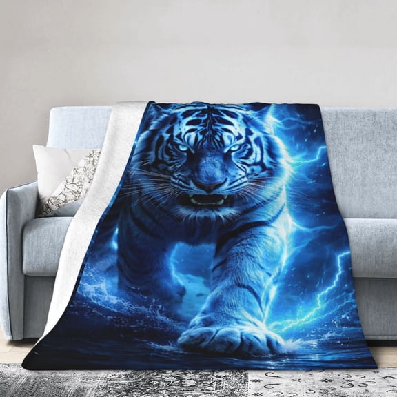Tiger Blanket Gift for Animal Lovers Soft Fleece Throw Blanket with Fierce Lightning for Home Decor 50x40