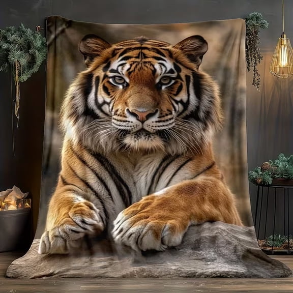 Tiger Blanket Lightweight Flannel Throw with Realistic Tiger Print