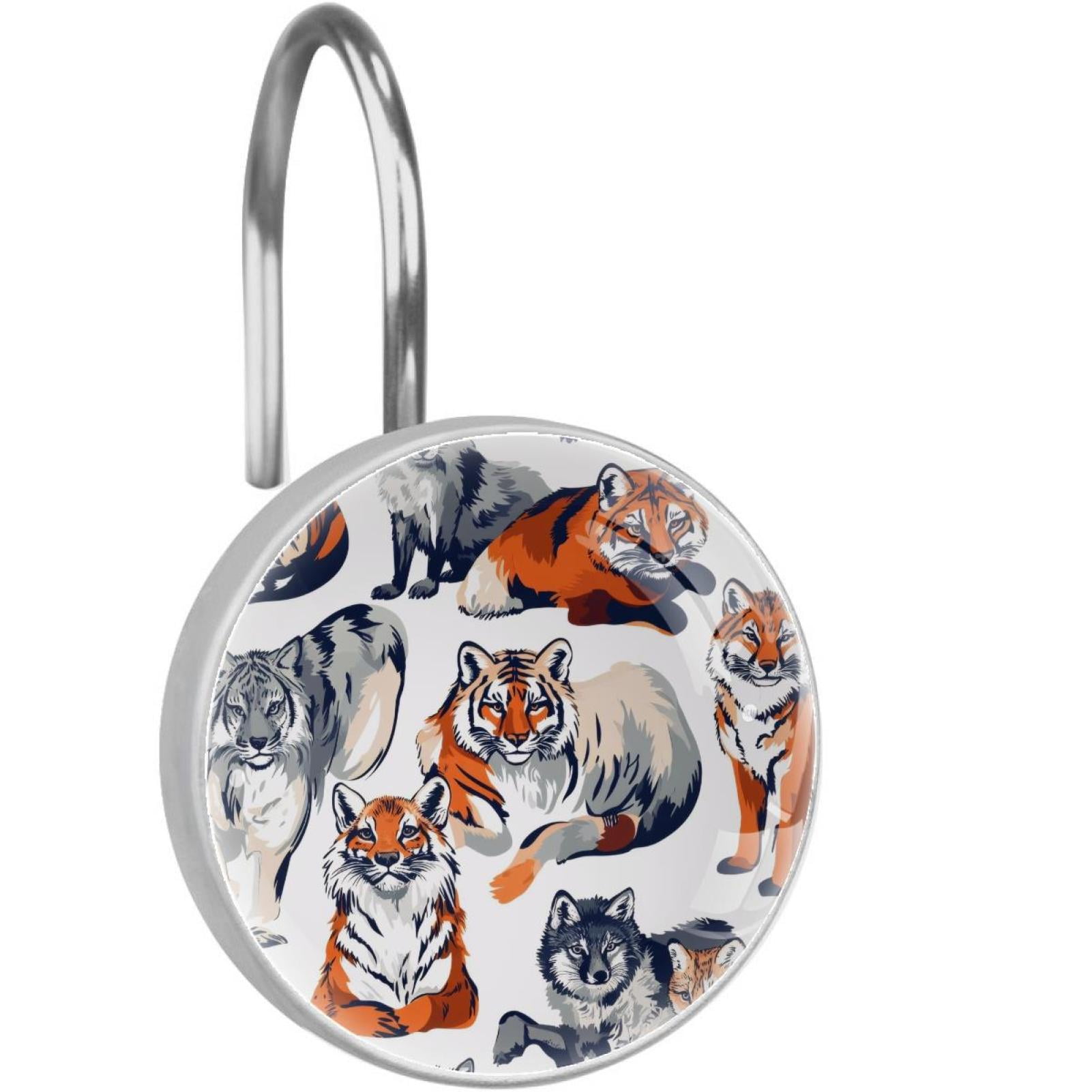 Tiger Bobcat Shower Curtain Hooks Round Crystal Glass, Set of 12 Shower Curtain Rings - Shower Hooks for Curtain Shower Rings