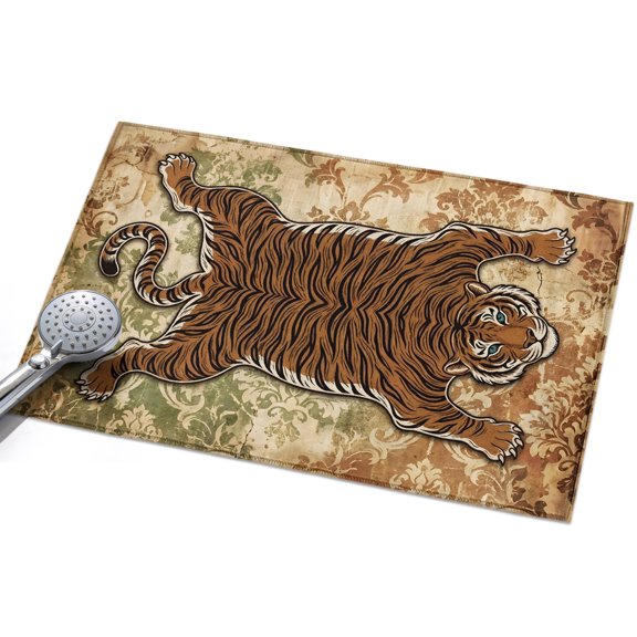 Tiger Boho Entryway Rug 2x3ft Washable Non Slip Bathroom Rug Low Pile Indoor Floor Front Door Mat Brown Abstract Art Traditional Artwork Rectangle Area Rugs Carpet for Kitchen Office Dining Room Home