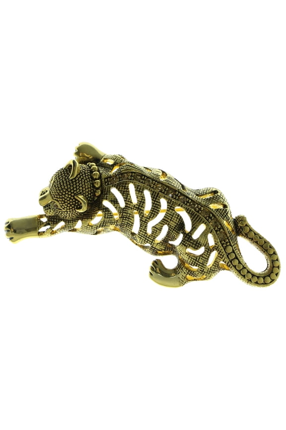 Tiger Brooch-Pin Gold-Tone Metal With Crystal Accents LQP795