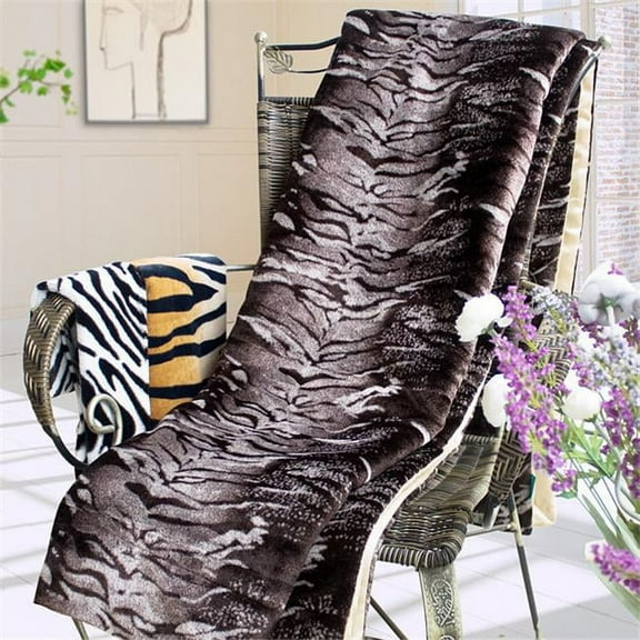 Tiger Brown Micro Mink Synthetic Fur Throw Blanket with 14.5 Oz Filling